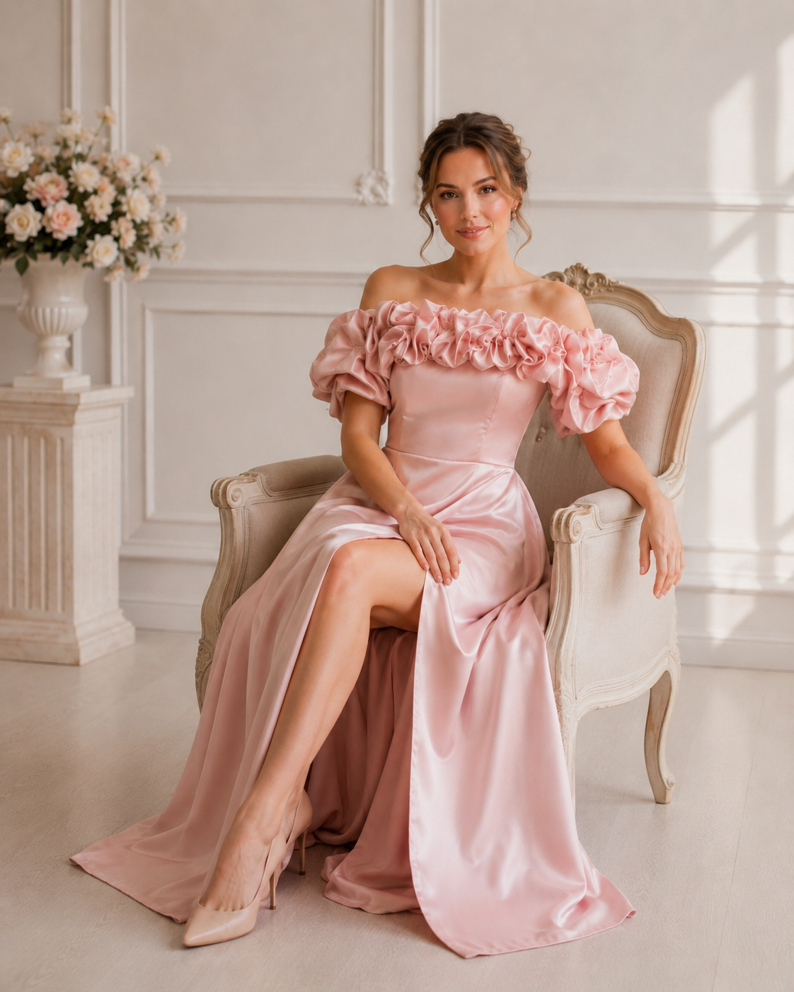 Isabella Off-Shoulder Satin Gown