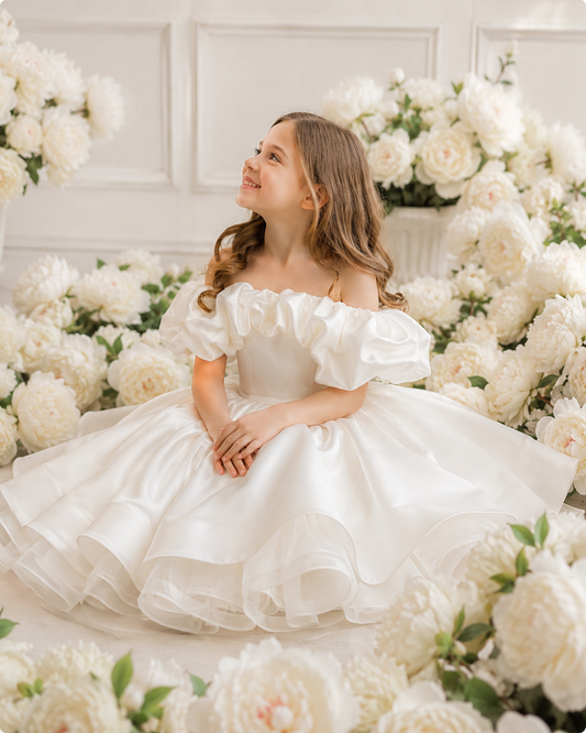 Amelia Dress| White Satin Flower Girl Dress