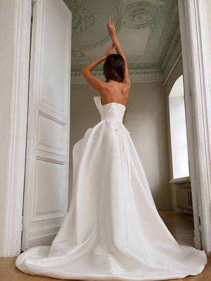Avant-Garde Strapless Mikado Wedding Dress with Sculptural Draping & High Slit | Babkin Couture